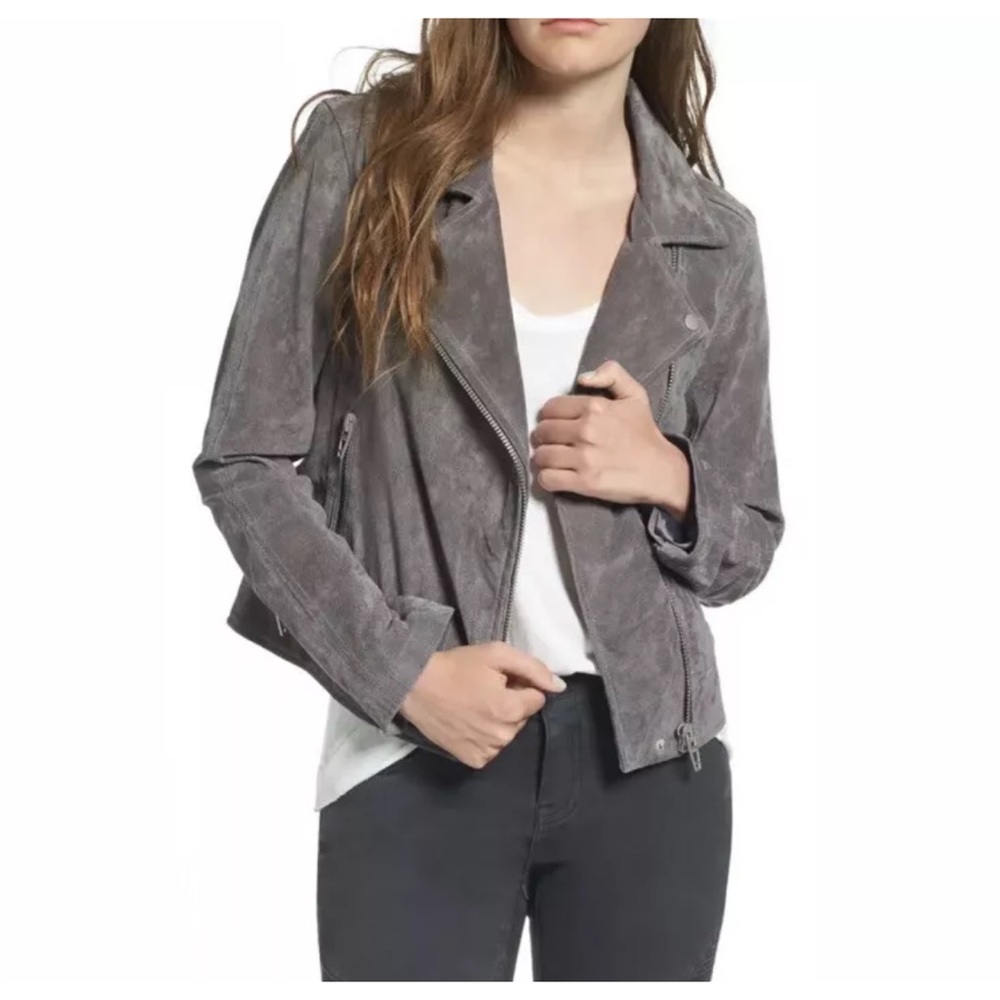 New Blank NYC Grey Suede Leather Moto Jacket Size M